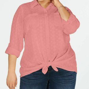 Style & Co. Womens Pink Cotton Textured Button-Down Top Shirt 0X